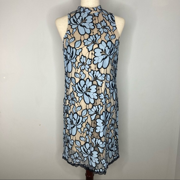 Robert Graham Dresses & Skirts - Robert Graham Blue Black Lace Overlay High Neck Sleeveless Dress
